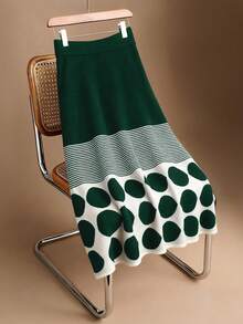 Franclia 优雅几何波点条纹长款A字针织半身裙，休闲百搭，适合通勤，秋冬季穿着 - 彩色 - 查看 6