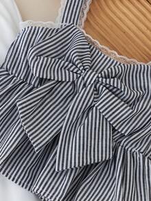 SHEIN Genkimix Kids Young Girl' Fashion Stylish Set, Big Bow Strap Dress Vest + Slim Flared Pants, Sweet & Cute 2 Pieces Outfit, Summer Teenage Girl Clothes Sets Pants Shirt Kpopp Low Waisted Flare Kids Young Girls Cami And Wide Leg Pants Set Sumwon Flare Pants Set Kids Girls Pants And Top Birthday Girl