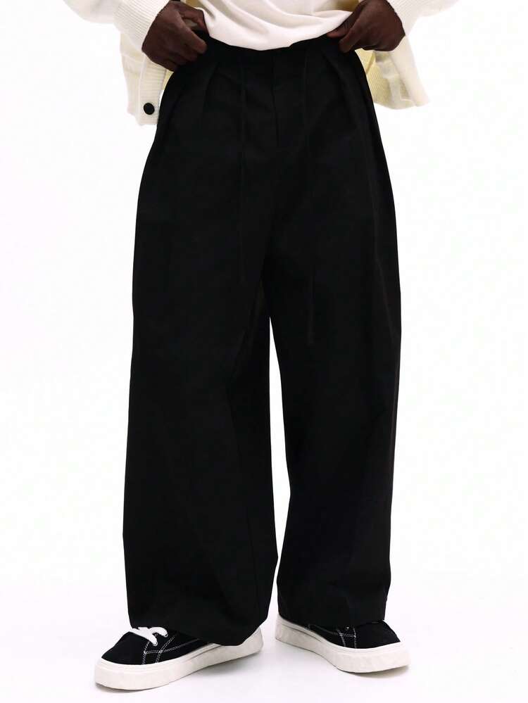 ハイウエストバンド付きワイドレッグプリーツテーラードパンツ