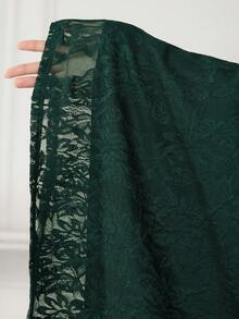 Modelyn Plus Size Women Floral Lace Patchwork Ruffle Hem Elegant Long Sleeve Dress - Dark Green - View 8