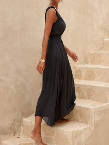 Swim Chiccia Women's Summer Vacation Metallic Starfish Decor One Shoulder Cover Up Dress - Black - View 2