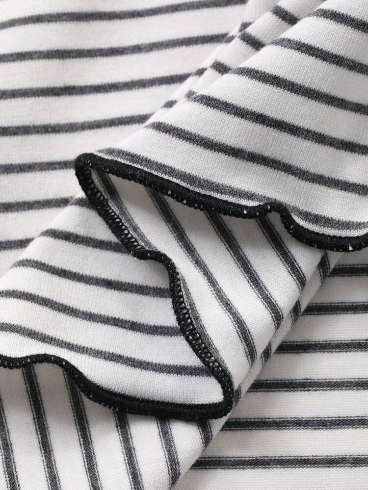 Dazy Plus Fashionable Color Block Round Neck Loose Heart Striped Straight Dress-Style Long Nightgown