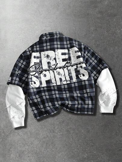 Camisa de manga larga a cuadros con estampado en inglés americano casual para hombre, primavera y otoño