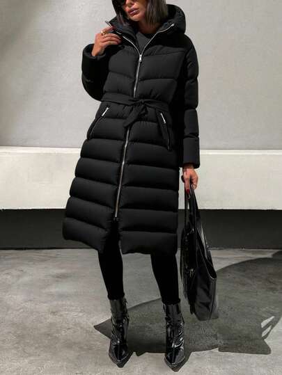 EURMUSE Women, Winter Coat, Long Length, Long Sleeve, Black, Pocket, Belted Long Puffer Coat Women Long Winter Coat Women Womens Puffer Coat Womens Long Down Coat Hooded Puffer Coat Women Long Coat Women Outerwear Women Long Jacket For Women Long Coats For Women