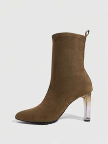 CUCCOO SZL Women's Pointed Toe Fashionable Versatile High Heel Mid-Calf Boots For Christmas - Khaki - View 9