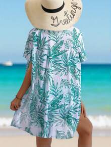 Swim Lushoire Tropical Print Push Up Bikini Set With Kimono,Summer Beach - Green - View 2