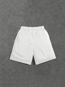 Manfinity Herrshorts med bokstavs- och grentryck och dragsko i midjan och fickor - Vitt - Visa 2