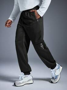 Driftmere 1 Pair Of Men's Casual Sports Pants, Slim-Fit And(Can Be Translated As "Cuffed" Or "Tapered At The Ankle" Depending On The Style; Here It's Kept As For Accuracy But "Cuffed" Is A Common Equivalent) Style, Suitable For Wearing At Home And Outdoor Activities, Can Be Used As A Couple's Gift. Made Of 100% Polyester Fiber, With A Drawstring Waistband For Easy Adjustment, And Available In Multiple Colors. Spring To Summer - Black - View 5