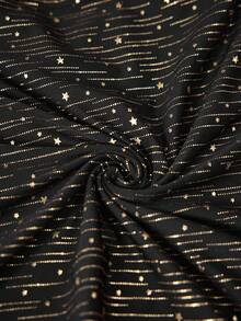 LanaWest Women's Western Casual Asymmetric Neckline Single Shoulder Strap Heavy Foil Star & Meteor Pattern Holiday New Year Party Wearable T-Shirt - Black - View 7