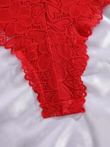 SHEIN Plus Size Rhinestone Letter Lace Panties, Valentine's Day Style - Red - View 5