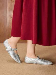 MOTF PU LEATHER BRAID FLATS SPRING SHOES - Silver - View 5