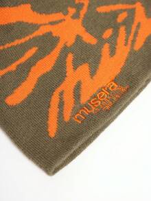 MUSERA 1pc Fashionable Autumn/Winter Warm Windproof Embroidered Letter Orange Jacquard Thick Knit Hat For Women