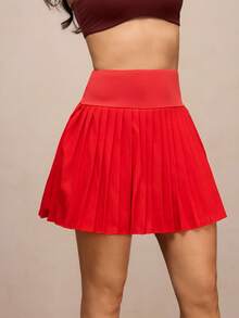Activina Women's Solid Color Minimalist High Waist Sports Skirt & Skort - Red - View 4