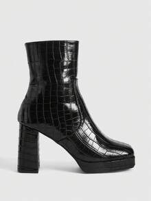 CUCCOO LuxiPop Zipper Closure Fashionable Versatile Casual High Heel Mid-Calf Boots, Suitable For Daily Wear For Christmas - Black - View 8