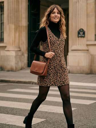 Écloséra Nuevo vestido midi con cuello en V sin mangas con estampado de leopardo vintage para mujeres