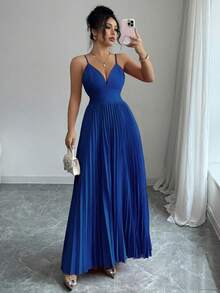 Vestido de mujer elegante y con espalda descubierta y cordones - Azul - Ver 3