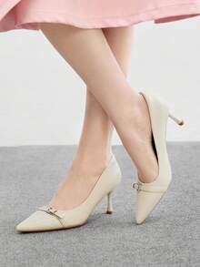 CUCCOO BIZCHIC Women's Pointed Toe Buckle Design Elegant High Heels, Suitable For Daily Commute - Beige - View 1