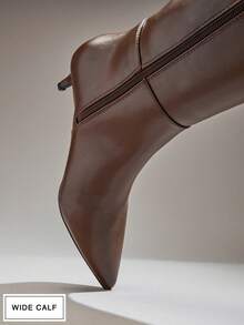 SHUZIA 女士魅力宽筒性感尖头小猫跟过膝长靴 - 棕色 - 查看 4