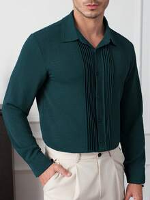 Core Aspect Áo sơ mi nam tay dài màu xanh ngọc lam trơn, cổ bẻ, có họa tiết sọc dọc. - Màu xanh ngọc - Xem 3