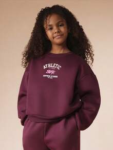 SUMWON Oversized Athletic Club Sweatshirt And Sweatpants Co-Ord Set Crew Neck Long Sleeve Casual Wear Matching Tracksuit Set Vacation - Burgundy - View 3