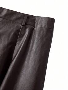 GlowEve CURVE Plus Size Women Elegant PU Long Skirt - Brown - View 8