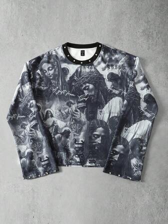 Street Life sweat-shirt ample à imprimé diamant scintillant pour hommes