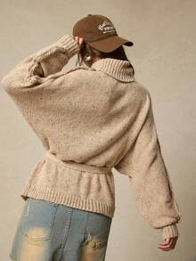 SoleilVie Women's Turtleneck Long Sleeve Knit Sweater, Autumn/Winter - Apricot - View 2