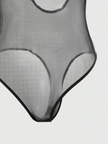 Women's Solid Color Mesh Ruffled Sheer Sexy Jumpsuit - Black - View 7