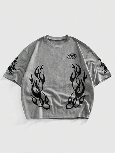 Grunge Punk T-shirt a maniche corte da uomo con collo rotondo e stampa a contrasto di spine