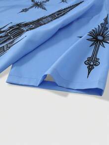 ROMWE MEN Street Life Men's Graphic Print Front Button Loose Short Sleeve Shirt - Multicolor - View 4