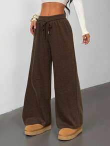 SHEIN PETITE 女士咖啡棕色抽绳休闲运动裤 - 咖啡棕 - 查看 5