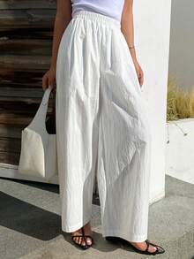 DAZY Women's Loose Fit Ankle Length Pants, Elastic Waist, Casual & Formal, Spring/Autumn - White - View 5