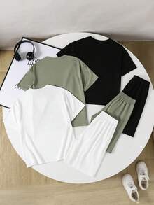 Fantacosmos Set de 2 piezas de camiseta de manga corta con estampado de letras gráficas y pantalones cortos casuales para niños, adecuado para actividades al aire deportes de primavera/verano