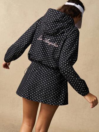 VARSIVA 女士波点印花休闲连帽长袖运动夹克