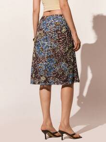 Poéselle Women's Fashion Leopard & Floral Print Skirt,Casual Skirt For Women ,Elegant Skirt, Beach Skirt ,Beach Outfit For Women,,Valentine Outfits For Women,Birthday Outfits For Women,Spring/Summer - Blue - View 7