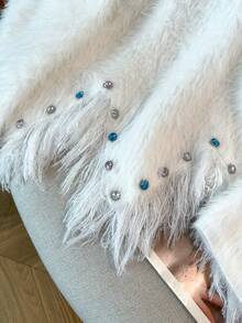 GlowEve CURVE 女士秋冬新款圆领修身手工串珠流苏设计仿毛皮柔软舒适百搭日常针织套头毛衣 - 白色 - 查看 9