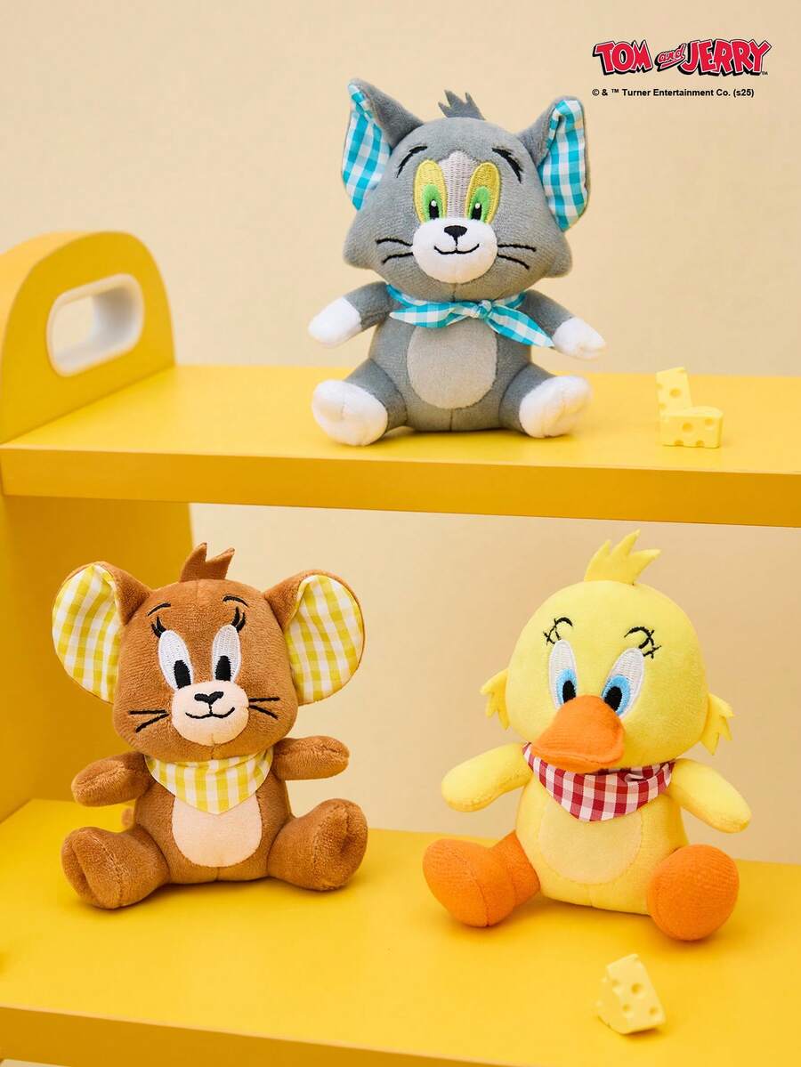 TOM & JERRY X Joivida Classic Jerry Plaid Series Plush Keychain - Adorable Mouse Design, Soft Fuzzy Pendant For Bags & Keys - Brown - View 1
