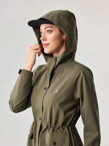 OutZeal Women Water-Resistant 3-Layer Tech Fabric Drawstring Waist Hood Long Outdoor Jacket Winter Fall Camping Hiking - Army Green - View 9
