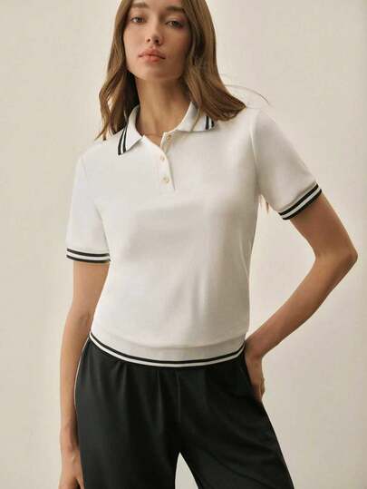 CourtClass 撞色条纹印花时尚短袖运动Polo衫