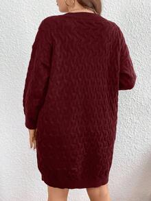 SHEIN LUNE 大码女式休闲落肩纽扣针织毛衣连衣裙，秋冬款 - 酒紅色 - 查看 2