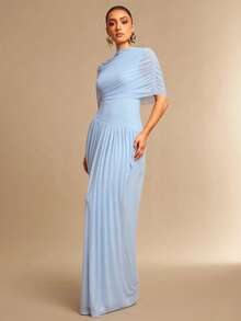 Silquee 女士纯色透视褶皱修身优雅连衣裙，适合日常穿着、约会、派对、婚礼伴娘礼服、鸡尾酒会、浪漫正式场合、情人节、夜间外出以及与朋友聚会。 - 淺藍色 - 查看 6