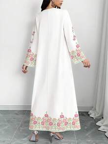 SHEIN Najma 女士花卉叶子印花V领长袖优雅连衣裙，春秋季 - 彩色 - 查看 2