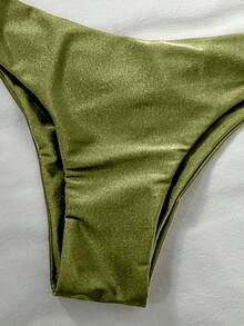 Swim Vcay Bộ 2 chiếc/Bộ đồ bơi gợi cảm dây thừng trang trí màu trơn áo bikini bandeau và quần cắt cao, xuân/hè - Màu xanh Ô liu - Xem 5