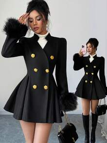 GlowEve Chaqueta elegante y de moda con cintura ceñida y doble botonadura, adecuada para el uso diario