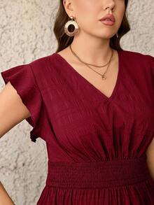 SHEIN LUNE Váy dài vải họa tiết cỡ lớn cho nữ, váy mùa hè, trang phục tốt nghiệp ngày 4 tháng 7 màu trắng - Màu Đỏ Sâu - Xem 5