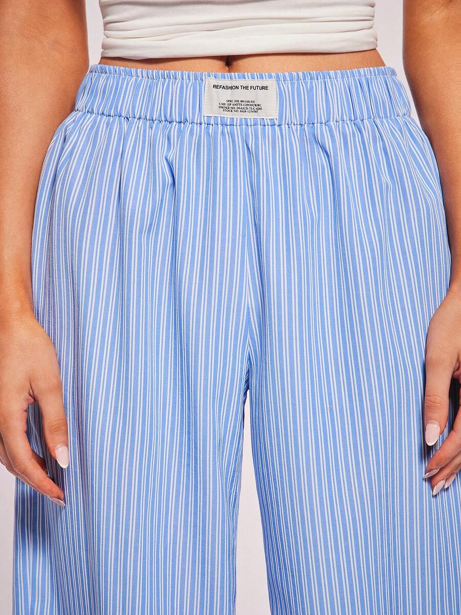 Radiana Women's Simple Fashion Casual Blue And White Striped Low Waist Wide Leg Pants, Striped Trousers, Low Waist Pants, Sweatpants, Casual Pants - Blue - View 1