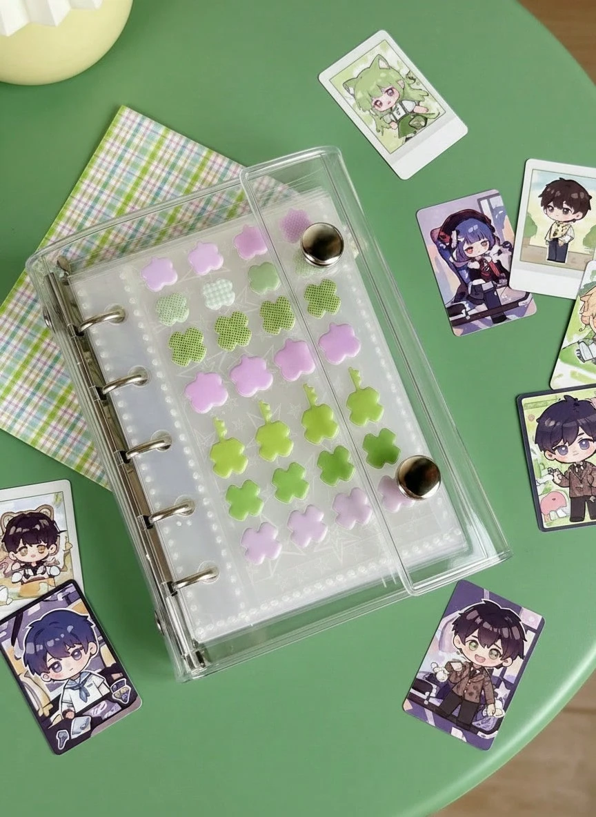 Juego de carpeta de anillas transparente Joivida M5, 10 fundas de doble cara, hojas de recambio, juego de cuaderno de anillas DIY, sello, pegatinas lindas, evento otaku, cuaderno de pegatinas, libro de pegatinas, estantería de pegatinas, recambio de libro de pegatinas, carpeta de pegatinas transparente - Multicolor - Ver 1