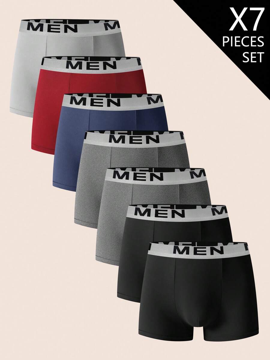 Manfinity Underwear&Sleepwear Basics 7条装男士纯色舒适修身平角内裤 - 彩色 - 查看 1