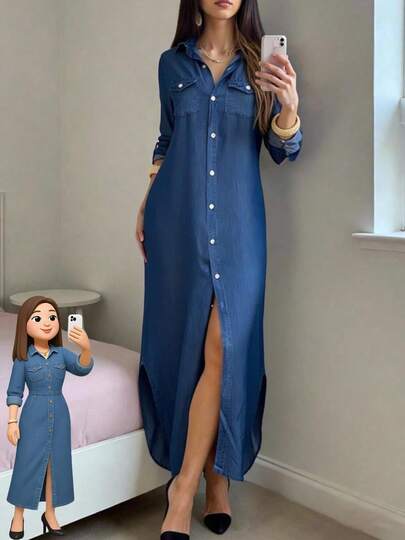 Vestido de camisa con botones en la parte delantera