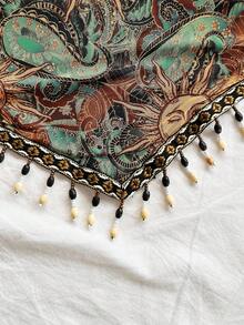 Soleia Top tubo de ganchillo estilo bohemio con estampado y cadena con cuentas, adecuado para fiesta, Navidad, cita, discoteca, playa, crucero, té de la tarde, carnaval para mujer talla grande - Multicolor - Ver 5